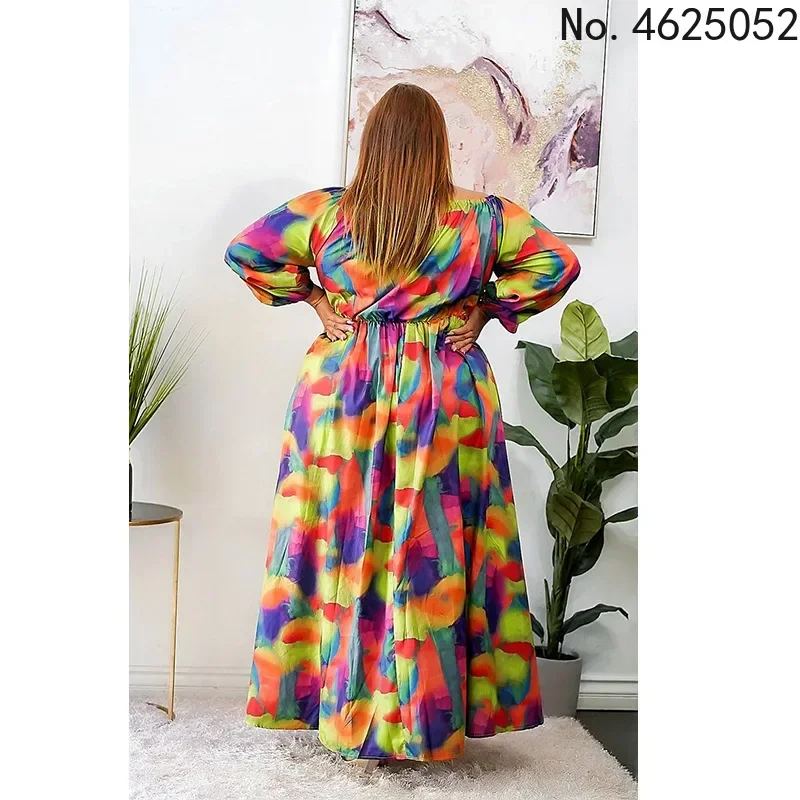 2024 Summer Party Dress Bohemian Floral Printed Maxi Sundress Women Sexy Off spalla Vestido manica lunga cintura Robe Femme