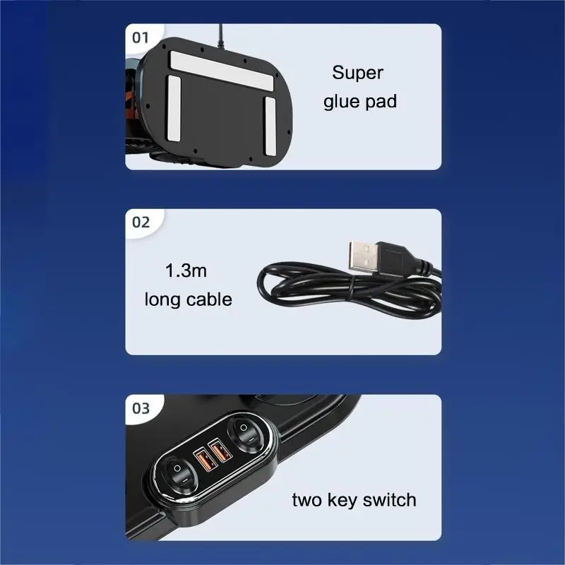 Y1UB USB 5V 12V 24V Car Fan with 2 USB Ports for Car Office Kitchen Home Travel