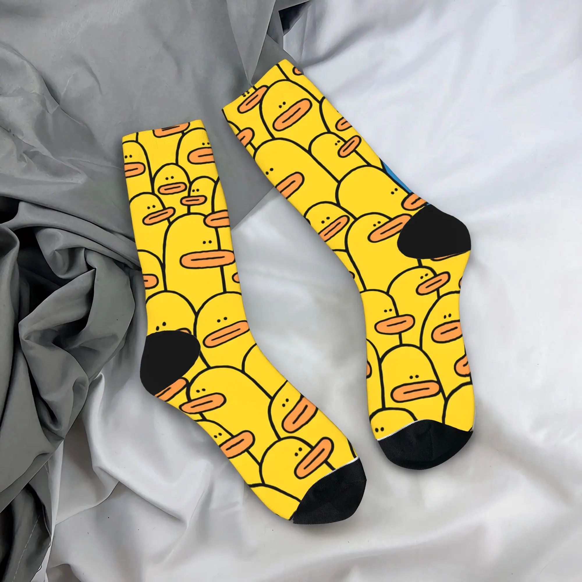 A Blue Bird In A Crowd Of Yellow People With Their Mouths Open Socks Vintage Stockings Autumn Anti Men's Socks Soft Graphic Sock