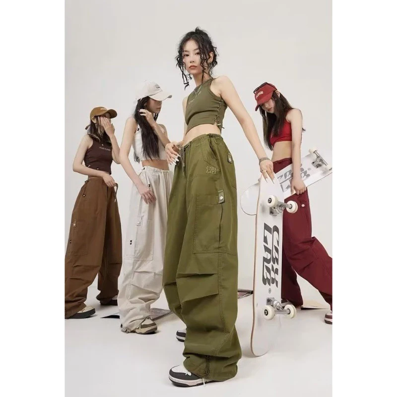 

Брюки-карго женские трапециевидные весенние хлопковые свободные брюки в консервативном стиле в студенческом стиле дышащие эластичные брюки для академических классов молодежные винтажные сексуальные