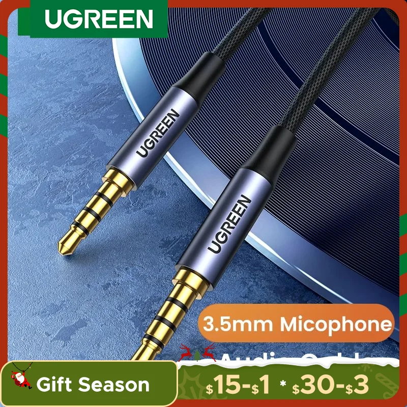 UGREEN 3.5mm Aux Cable 4 Pole TRRS 4-Conductor Auxiliary Male to Male Stereo Jack HiFi Support Microphone Function Audio Cable