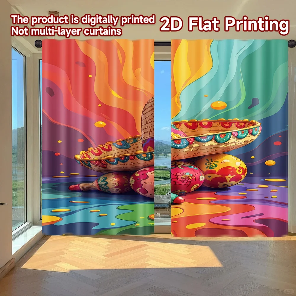 

2D flat printing 2pcs Curtains Cinco de Mayo Celebration Colors Digital Printed Polyester Drapes Party Decorations Use for