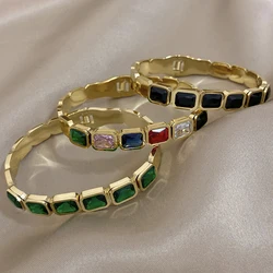 Stainless Steel Royal Emerald Green Colorful Big Crystal Bangles Bracelets for Women Men Luxury Italian Gold Plated Jewelry Gift