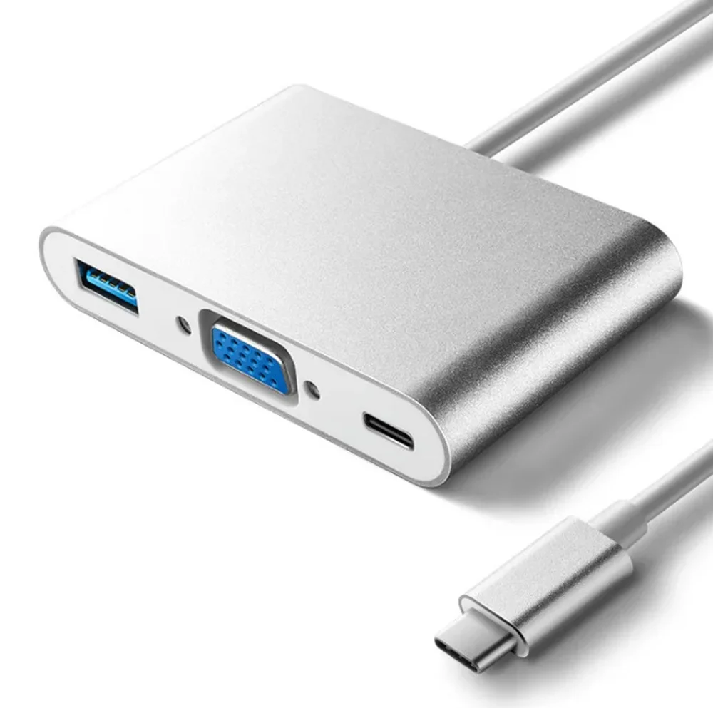 USB 3.1 Tipo-C a VGA USB 3.0 3.1 USB-C HD 3IN1 HUB Porta di Ricarica Cavo Adattatore adattatore