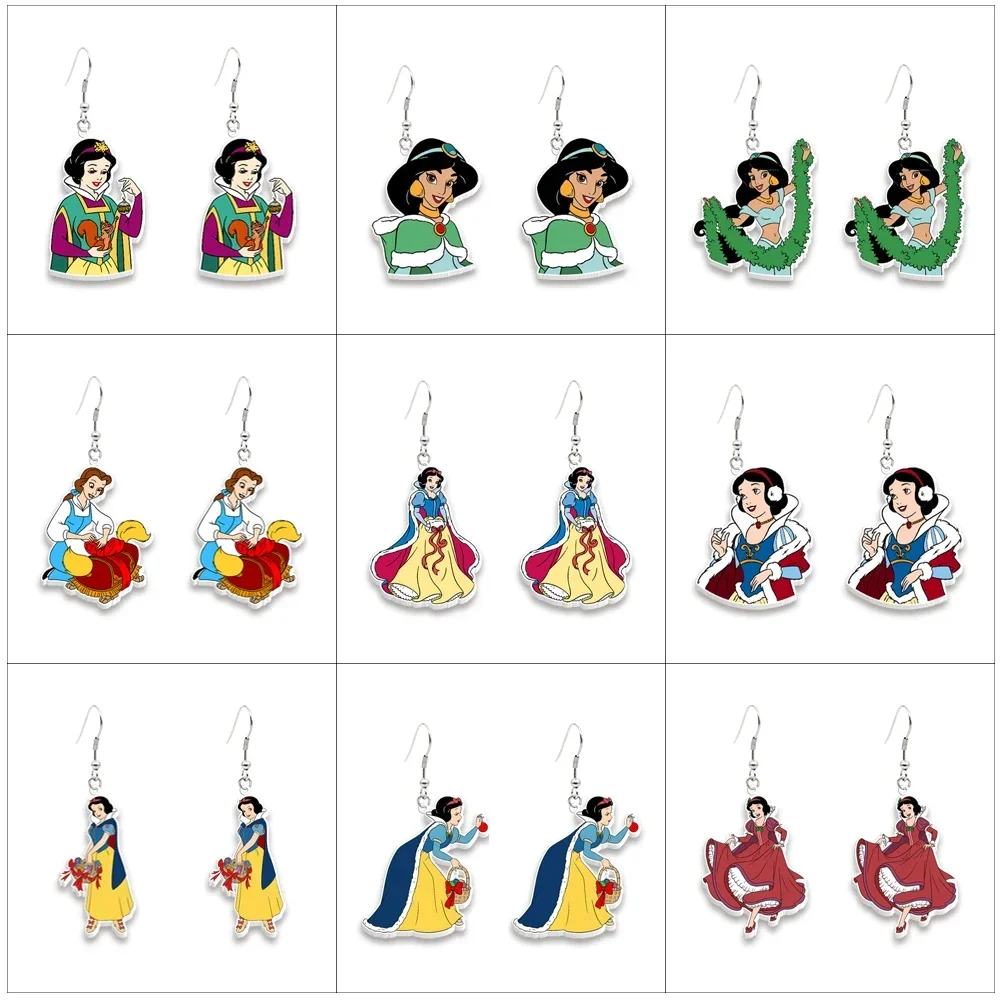 Mini Snow White Princess Christmas Disney Resin Planar Dangle Earrings Flat Back Hook Earrings For Decoration Gift Party