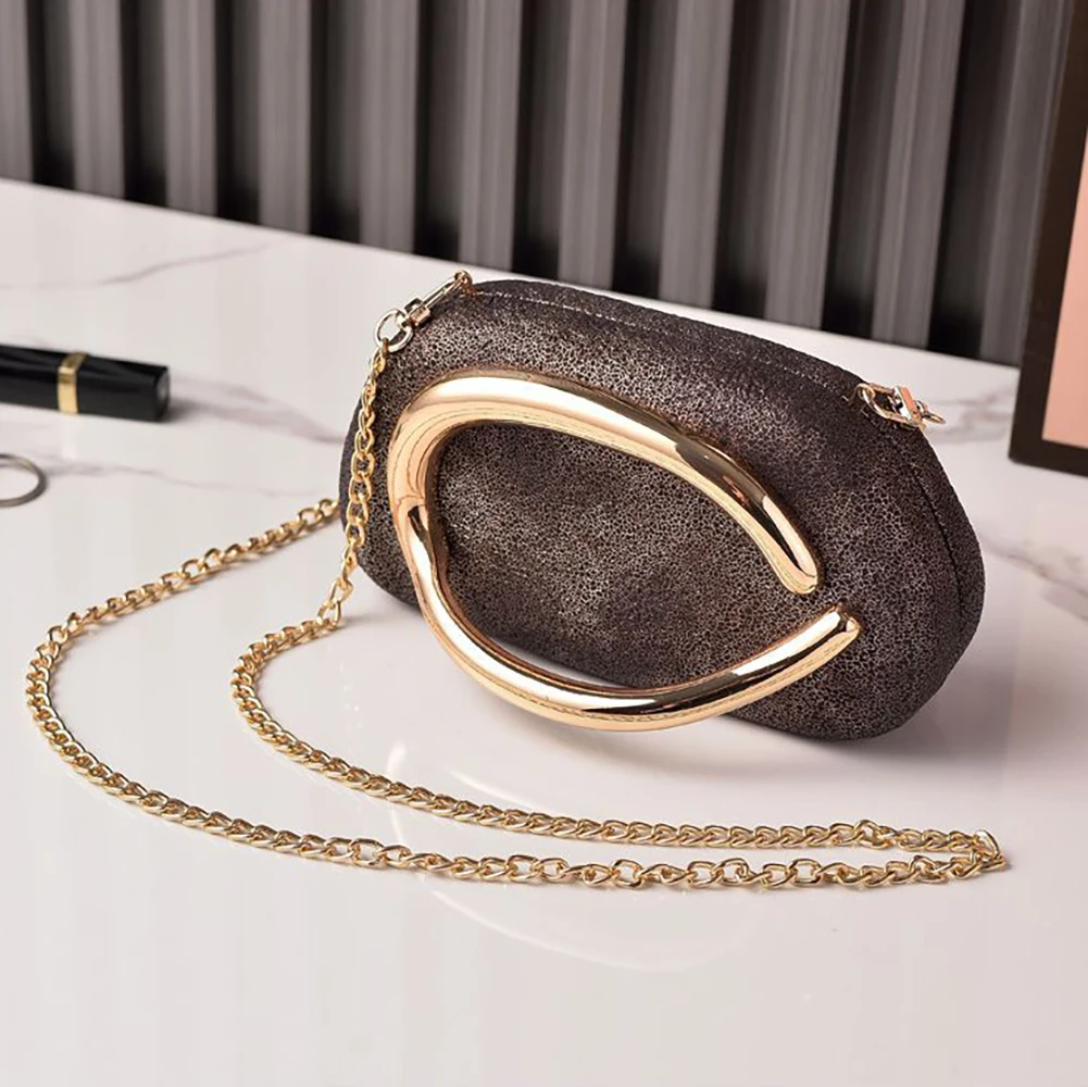 

Evening Clutch with Gold Handle Luxury Designer Handbags for Women Crossbody Shoulder Bag Unique Shape Wedding Party Purses