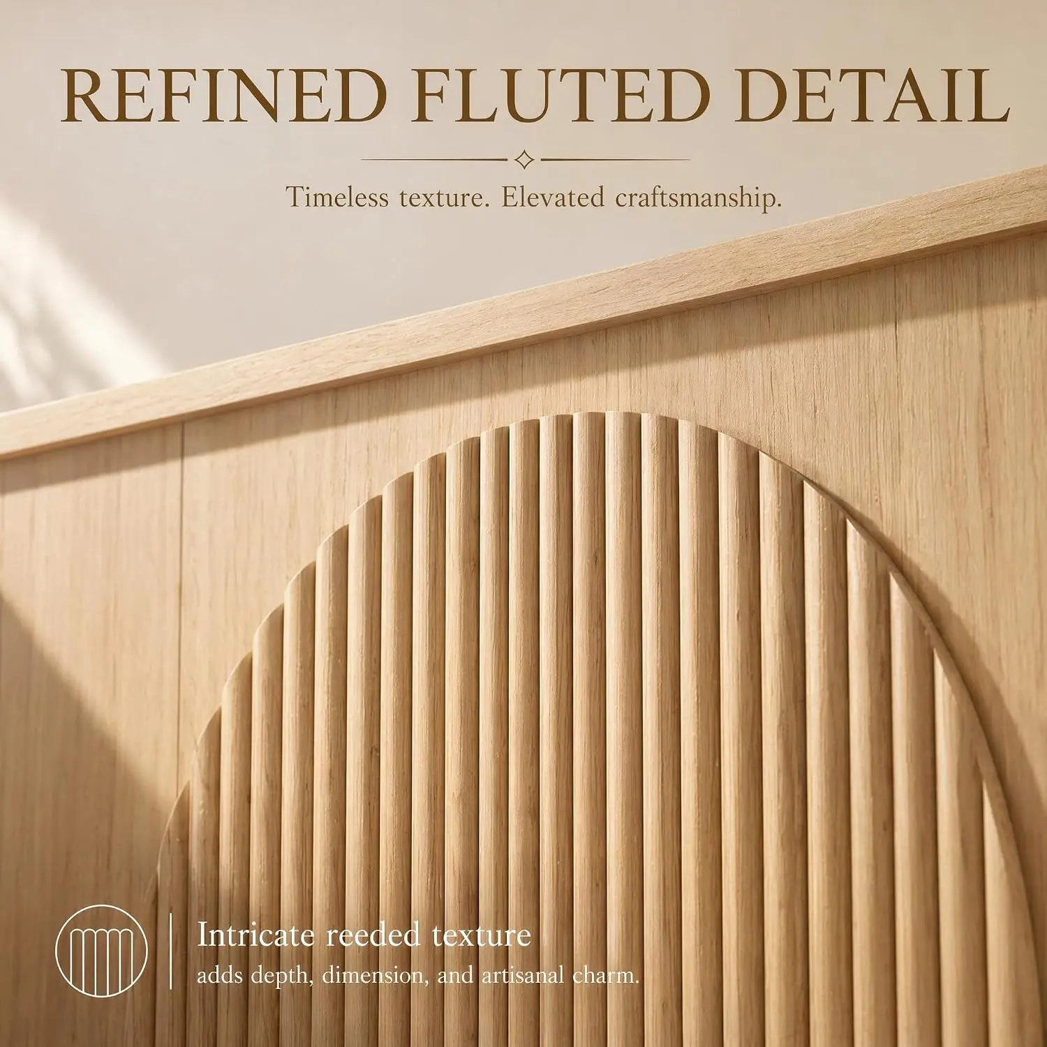 Queen Bed Frame 52.4" Headboard Fluted Storage Drawers Arched Reeded Wood Platform No Box Spring Oak, Customized