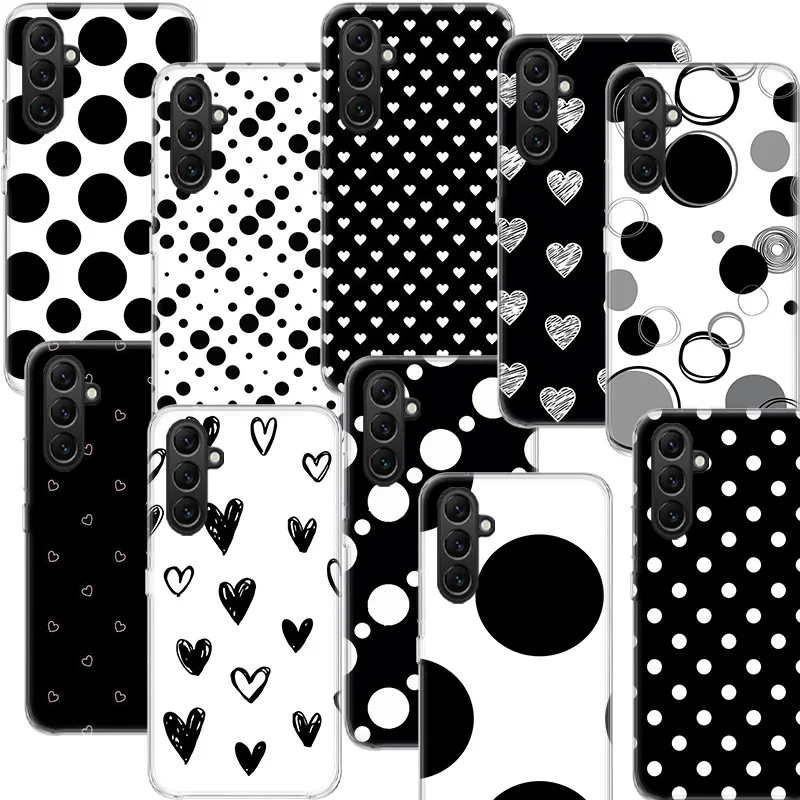 Black And White Polka Dot Protective Phone Case Samsung A05S A15 A25 A35 A55 A04S A14 A24 A34 A54 Galaxy Note 20 Ultra 10 Lite 9