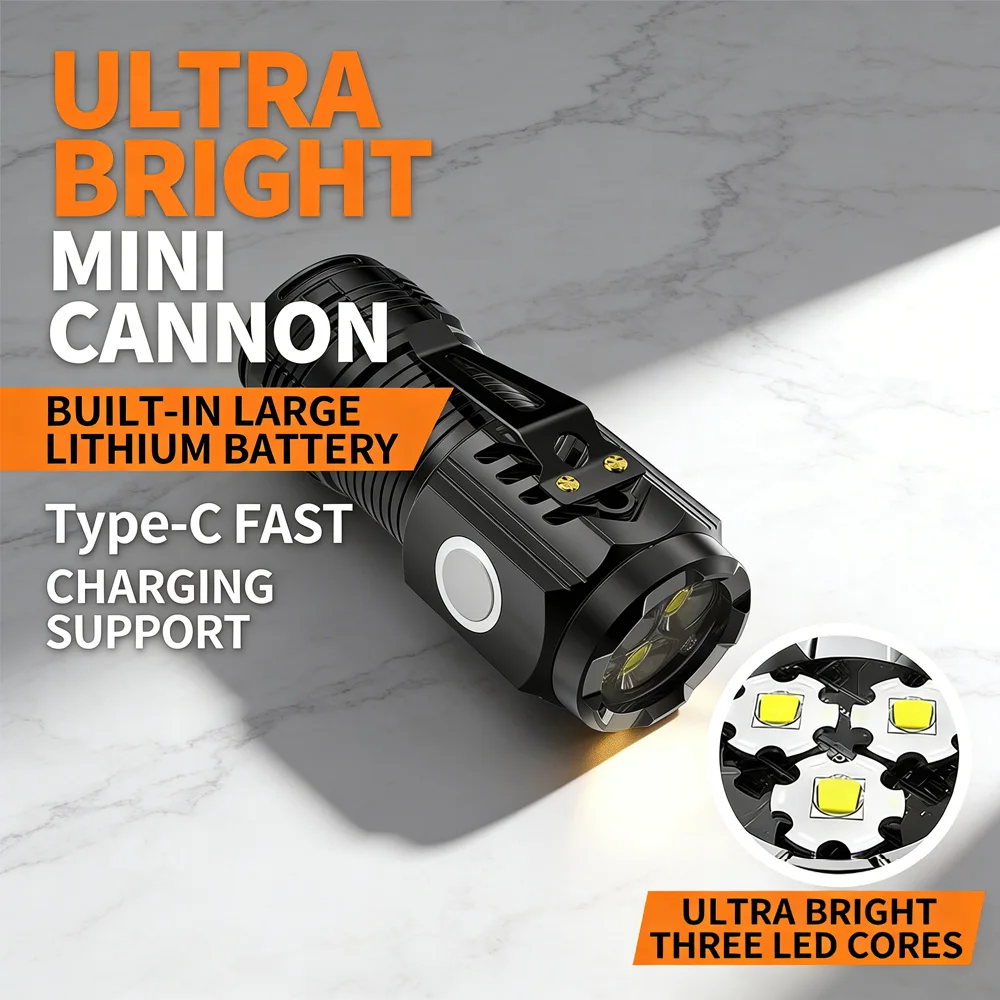 

Суперяркий мини-фонарик с 3 светодиодами: быстрая зарядка Type-C, магнитный наконечник и металлический зажим, водонепроницаемость IPX4 – для экстренных ситуаций на открытом воздухе