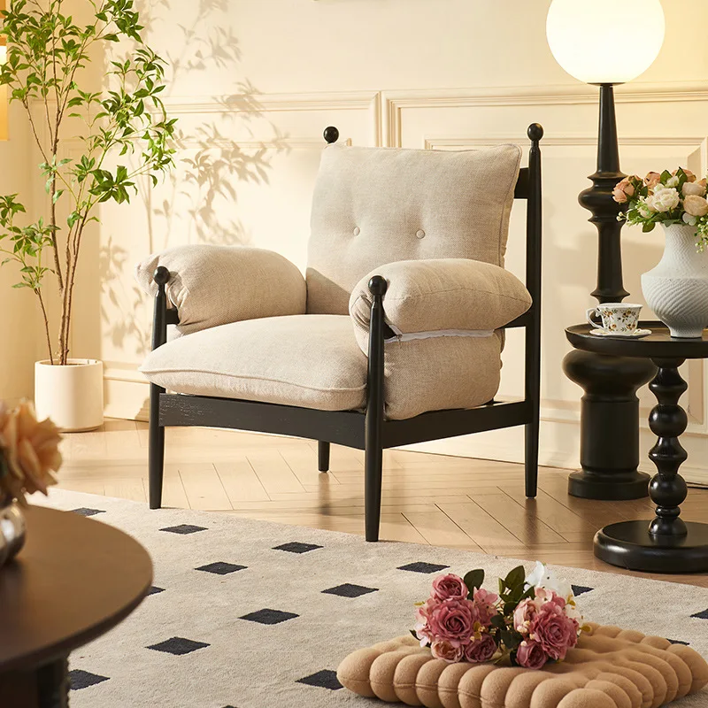 كرسي أريكة تشيوو الفرنسي القديم لغرفة المعيشة والمنزل وابي كرسي أريكة فردي للسرير والإفطار والشرفة والمقهى كرسي من الخشب الصلب