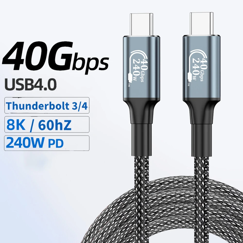 

240W USB C To C Fast Charging Cable 5A USB 4 40Gbps Thundebolt4 Full-Featured Type C Quick Charge Cable For iphone 15 Huawei