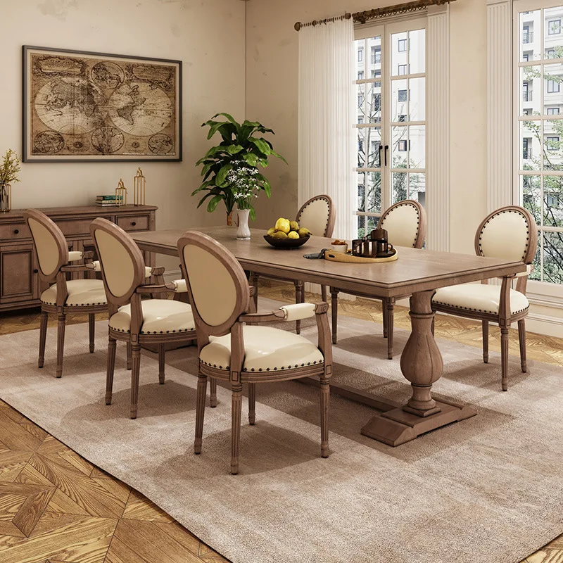 American retro solid wood dining table and chair combination rectangular household dining