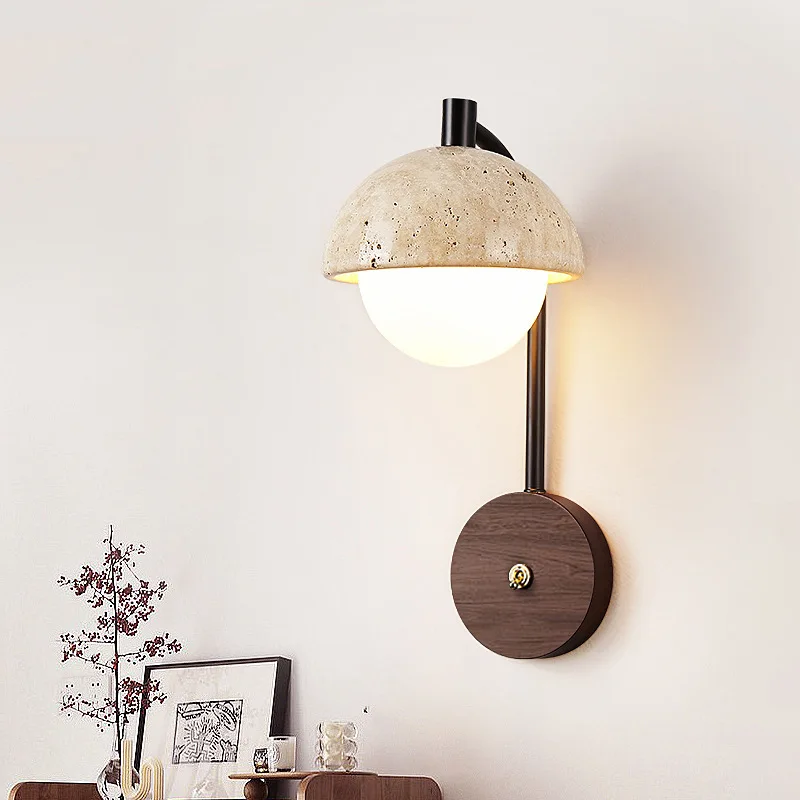 

Vintage Wabi-Sabi Wall Lamp, Yellow Travertine Sconce for Bedroom, Hallway, Hotel, Nordic Decor