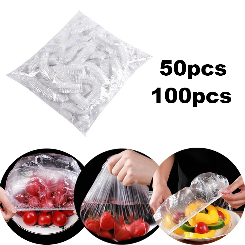 

Disposable Food Cover Plastic Wrap Elastic Food Lids For Fruit Bowls Cups Caps Storage Kitchen Fresh Keeping Saver Bag c