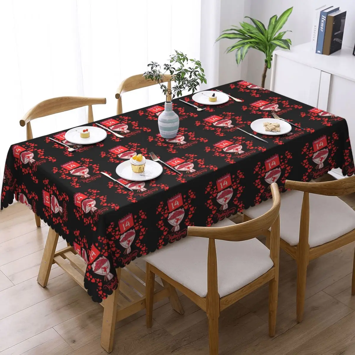 Happy Valentine's Day - February 14 Custom Rectangular Tablecloth Oilproof Table Cover for Dining Events Table Cloth