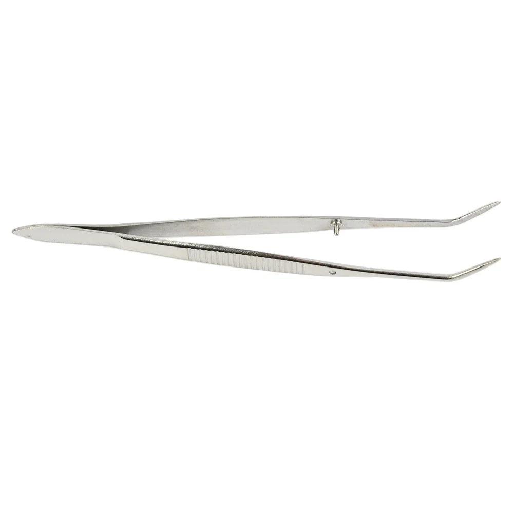 15.7cm Silver Stainless Steel Tweezers Bend Chuck With Positioning For Dentistry Tea Set Planting Restoration Hand Tools