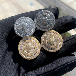 Gold Color Iced Out Micro Pave Bling Cz Studs for Women Luxury Punk Hip Hop Micro Pave 5A CZ Big Round Earrings 23mm Jewelry