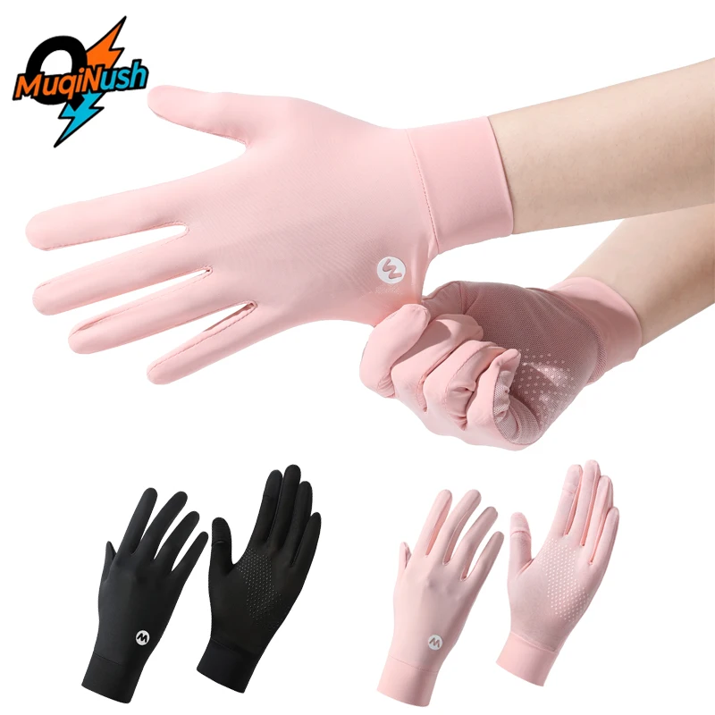 

MuqiNush 1/3Pair Sun Protection Fingerless Gloves Summer Silky Cooling Women UV Driving Mittens Touchscreen Golf Cycling Running