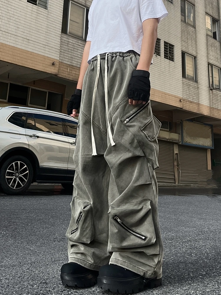 

American High Street Big Pocket Heavy Large Size Loose Drooping Wide Leg Hip Hop Overalls Men Hiphop Deconstruction