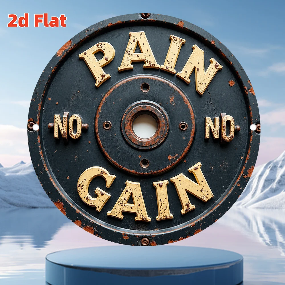Vintage 45LB Gewichtsscheiben-Schild mit der Aufschrift „PAIN NO GAIN“ aus Metall, Wandkunst, Fitness-Dekoration