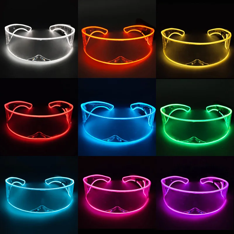 Wireless Glowing LED Glasses Nightclub Masquerade Luminous Glasses DJ Concert Performance Futuristic Robot Dance Props