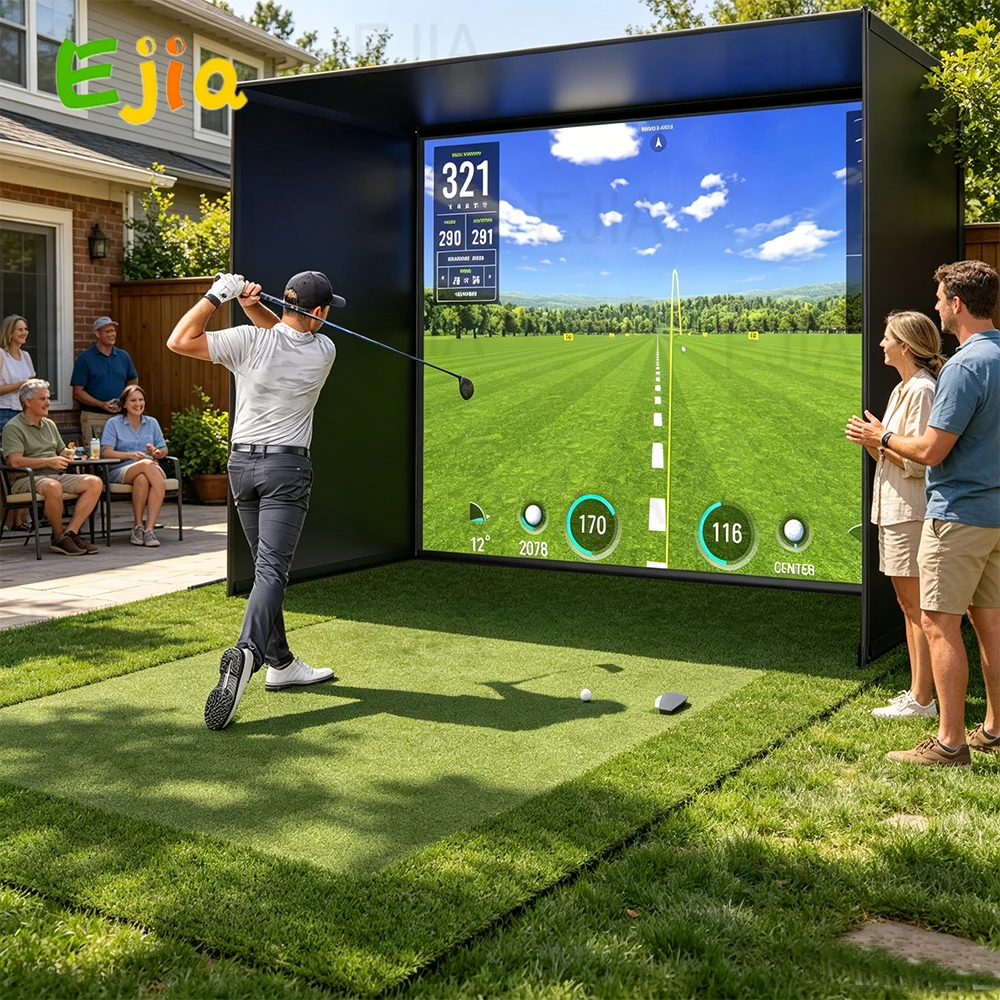 

12X8FT Indoor Golf Simulators Enclosure with HD Impact Screen & Durable Frame Golf Practice Simulator Enclosure Net For Home