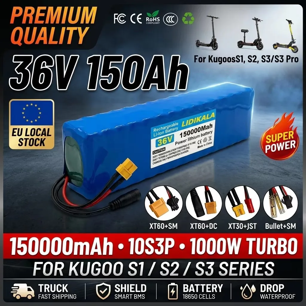 Nuova batteria ricaricabile agli ioni di litio 36V 150Ah 10S3P 18650 con BMS, compatibile con gli accessori per monopattini elettrici Xiaomi M365 e M365 Pro, ideale per la sostituzione della batteria.