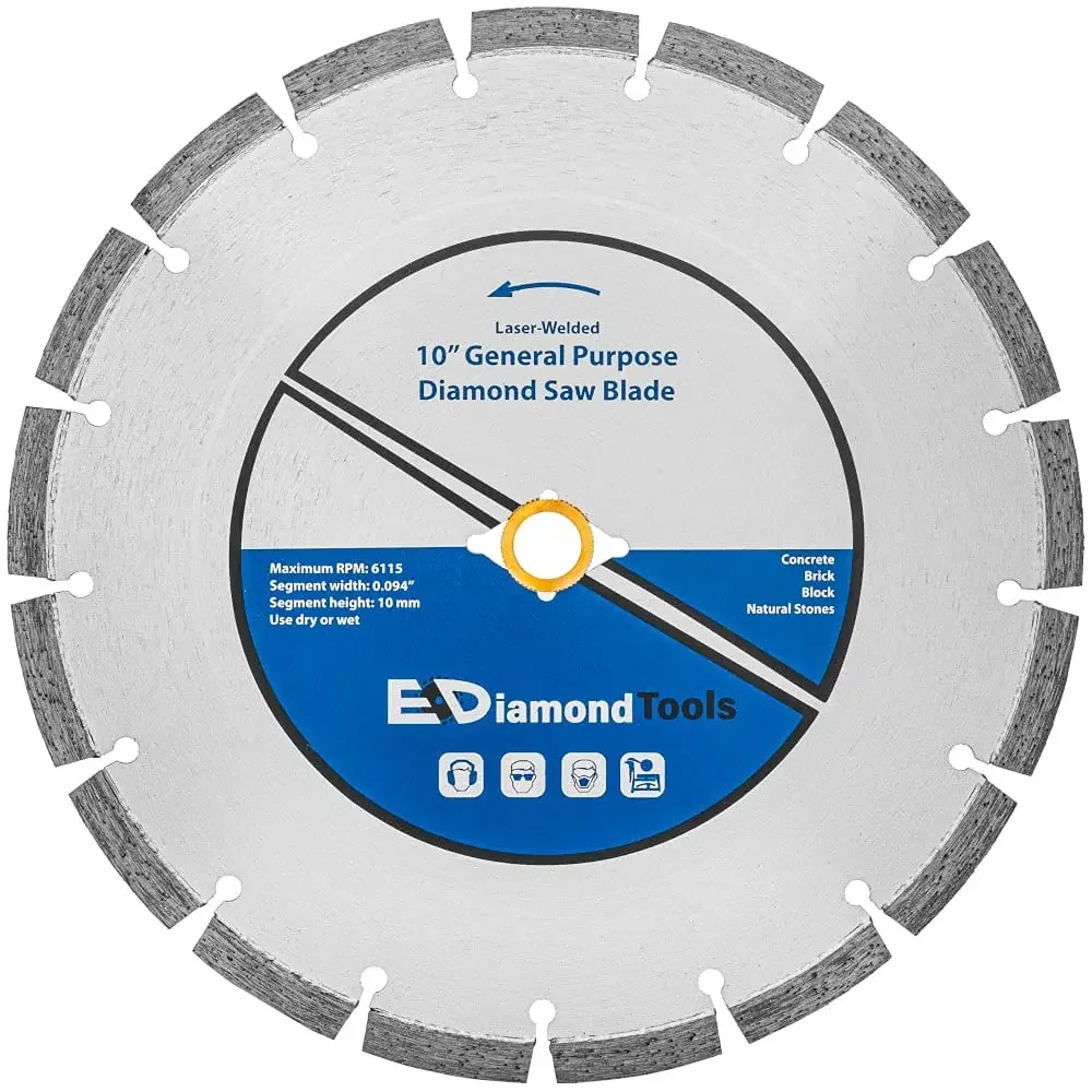 Laser Welded Diamond Saw Blade for Concrete, Brick, Block and Masonry, Heat Treated Blade Core, Dry or Wet, 1" Arbor