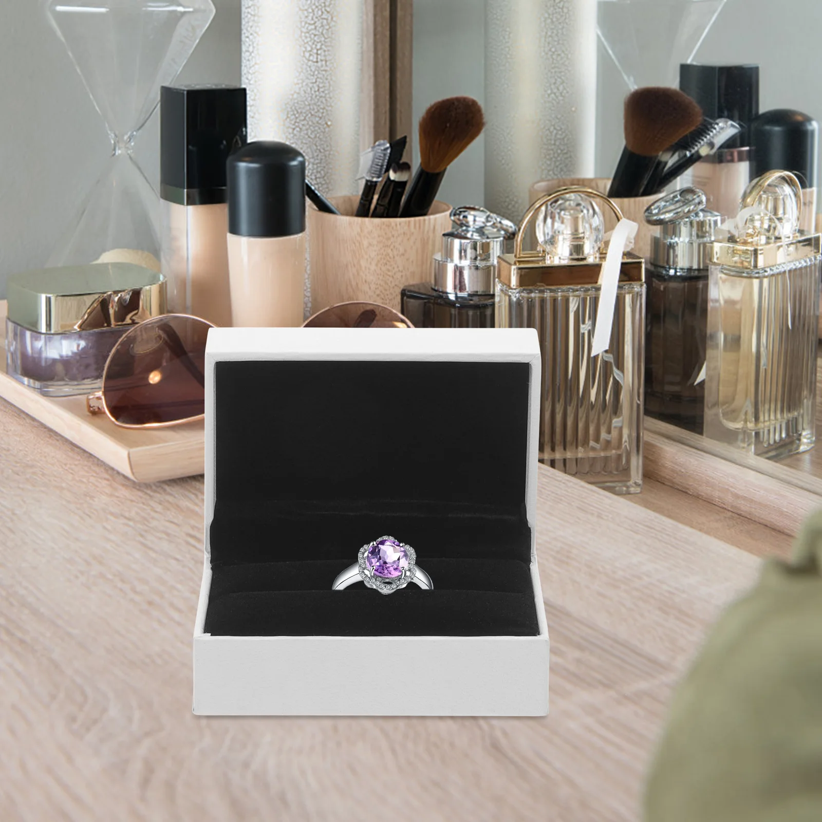 

Ring Gift Box Wedding Favor Couples Rings Fake Engagement Jewelry Holder Lightweight Portable Paperboard Sturdy for Rings