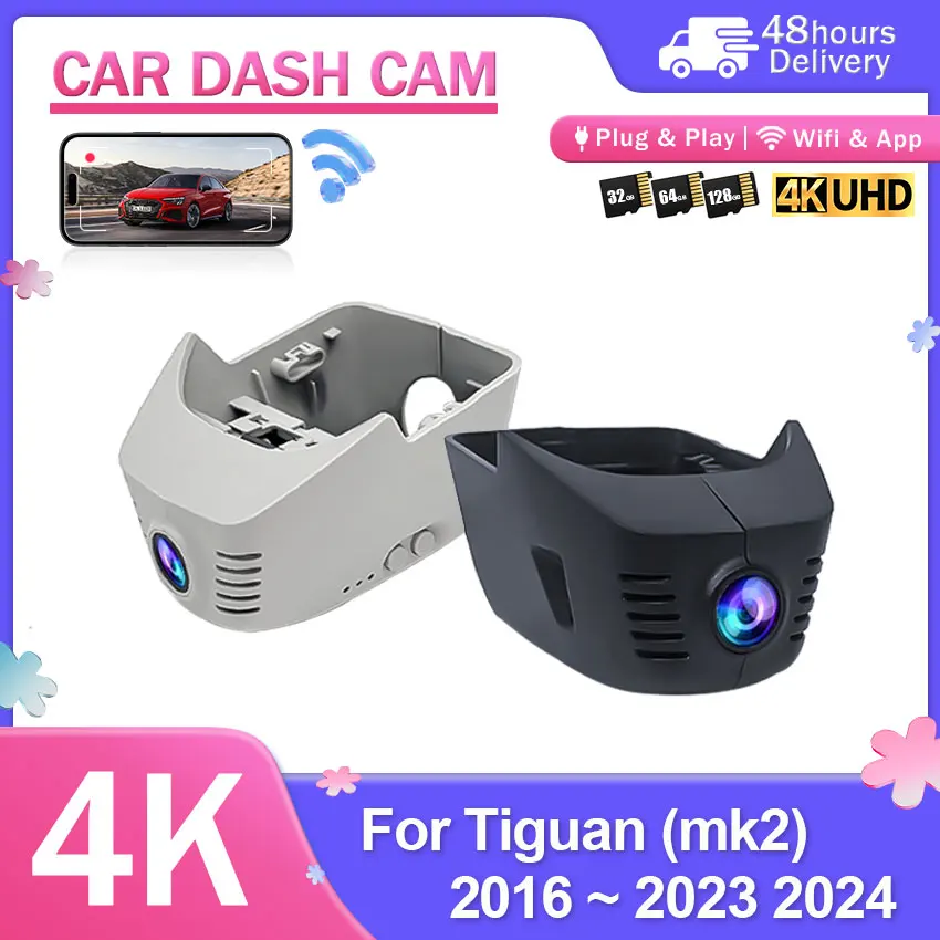 DashCam For Volkswagen VW Tiguan (mk2) 2016-2024 / e-Up 2019-2025 / TYRON X 2023 4K UHD 2160P Wifi Car Dvr Dash Cam Camera