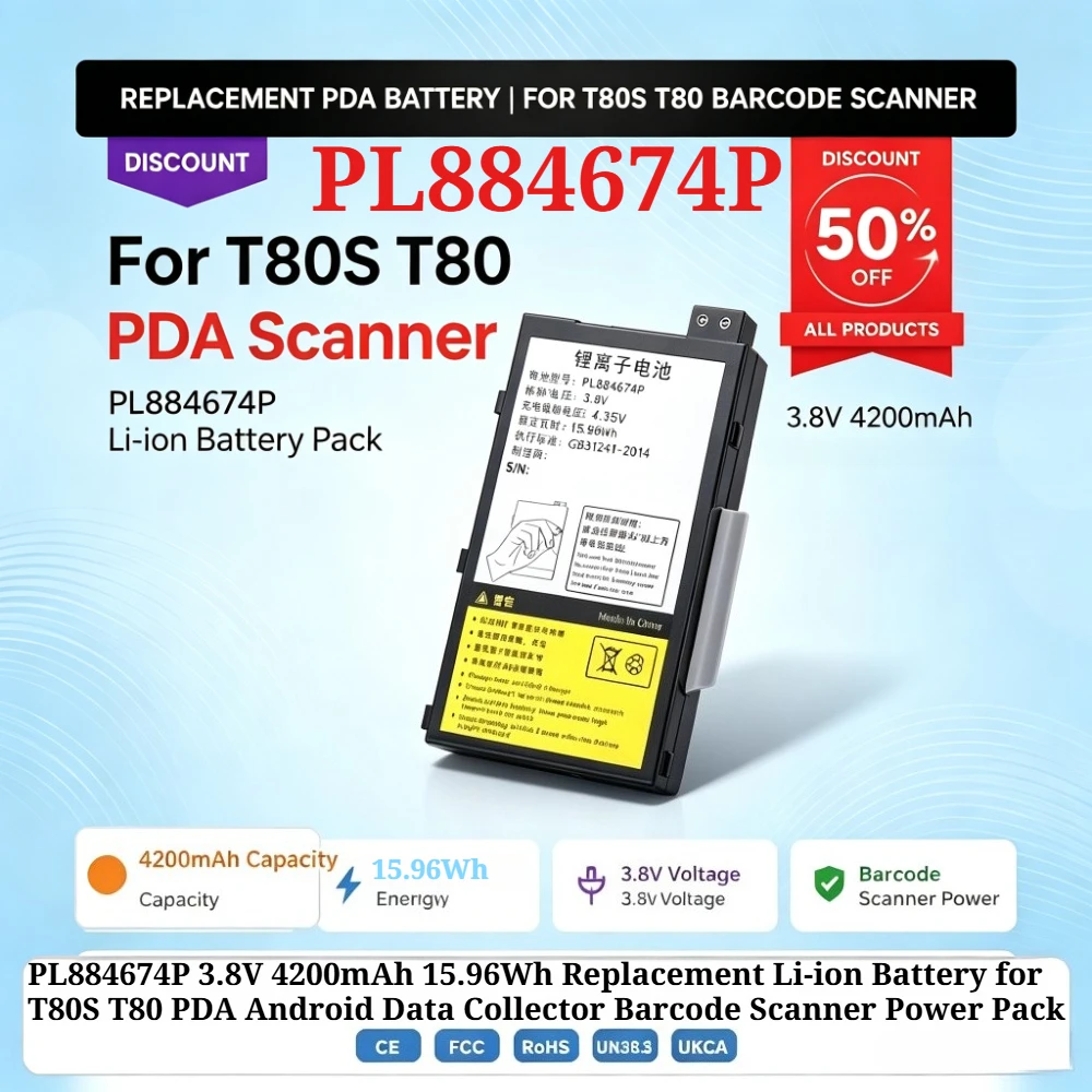 PL884674P 3.8V 4200mAh 15.96Wh Replacement Li-ion Battery for T80S T80 PDA Android Data Collector Barcode Scanner Power Pack