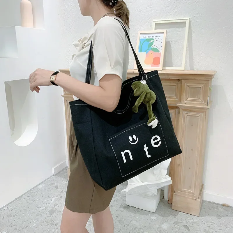 

Large Capacity Letter Shoulder Bag Canvas Bags Women's Korea Lazy Leisure Shopping Large Cloth Totes Double Root