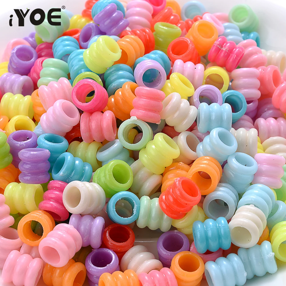 iYOE 300pcs Mix Tube Acrylic Beads Big Hole Plastic Spacer Beads For DIY Jewelry Making Bracelet Necklace Handmade Keychain