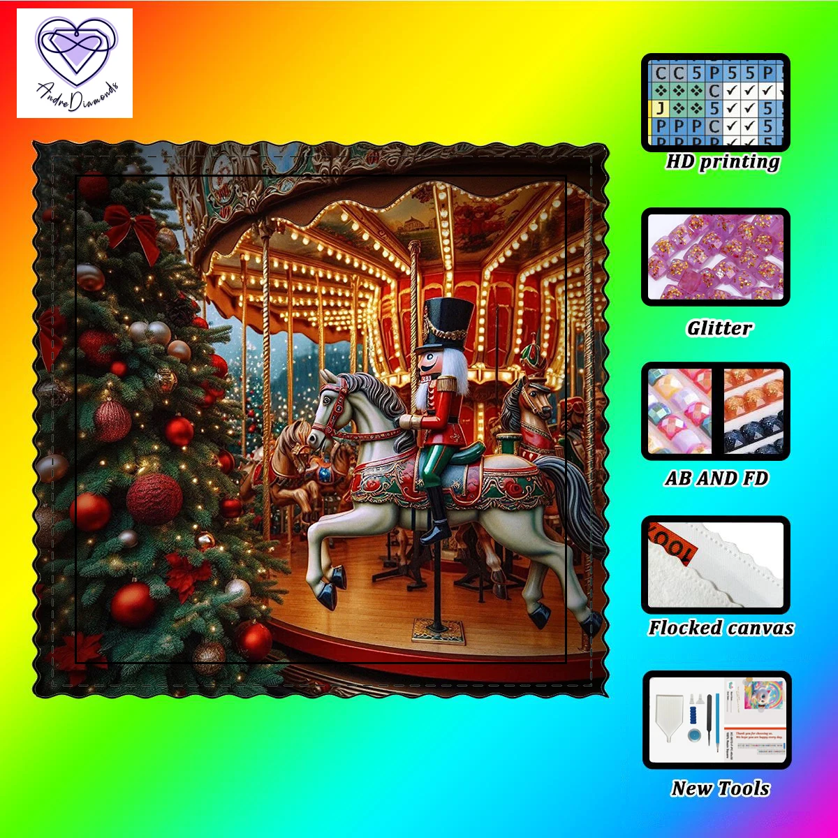 

【Andre Diamond Art】Christmas spinning knight Resin FD &AB &CR are dazzlingly intertwined With flocking cloth as the base