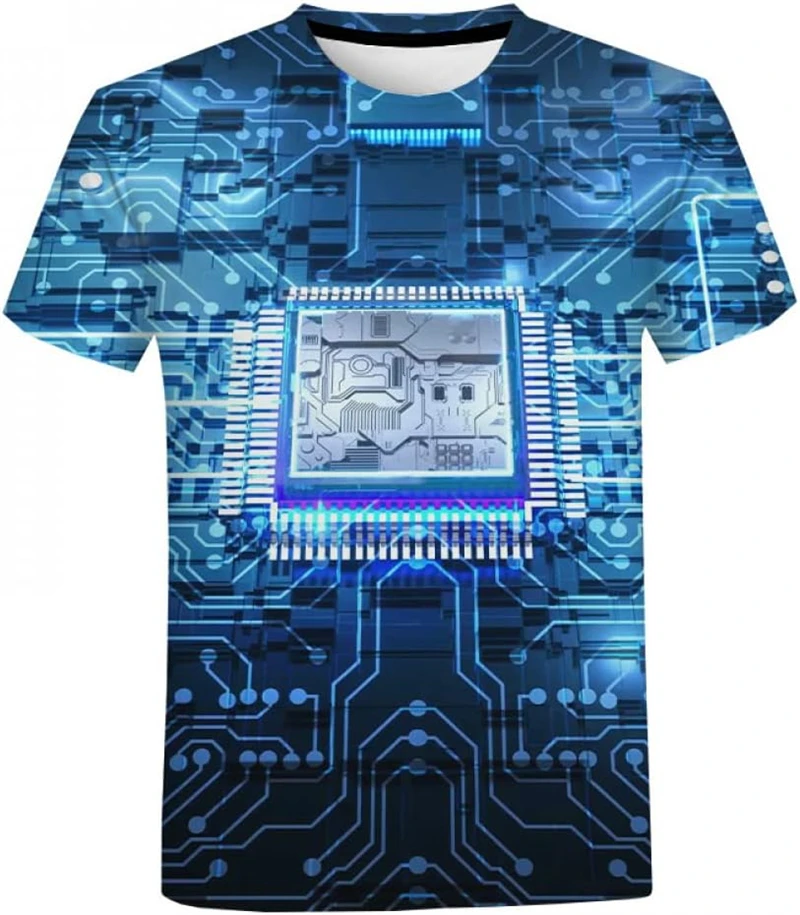 Fashion Electronic Chip 3D Men T-shirt Computer CPU Printed Casual Streetwear Cool Short Sleeve Men Women Oversized T Shirt Tops