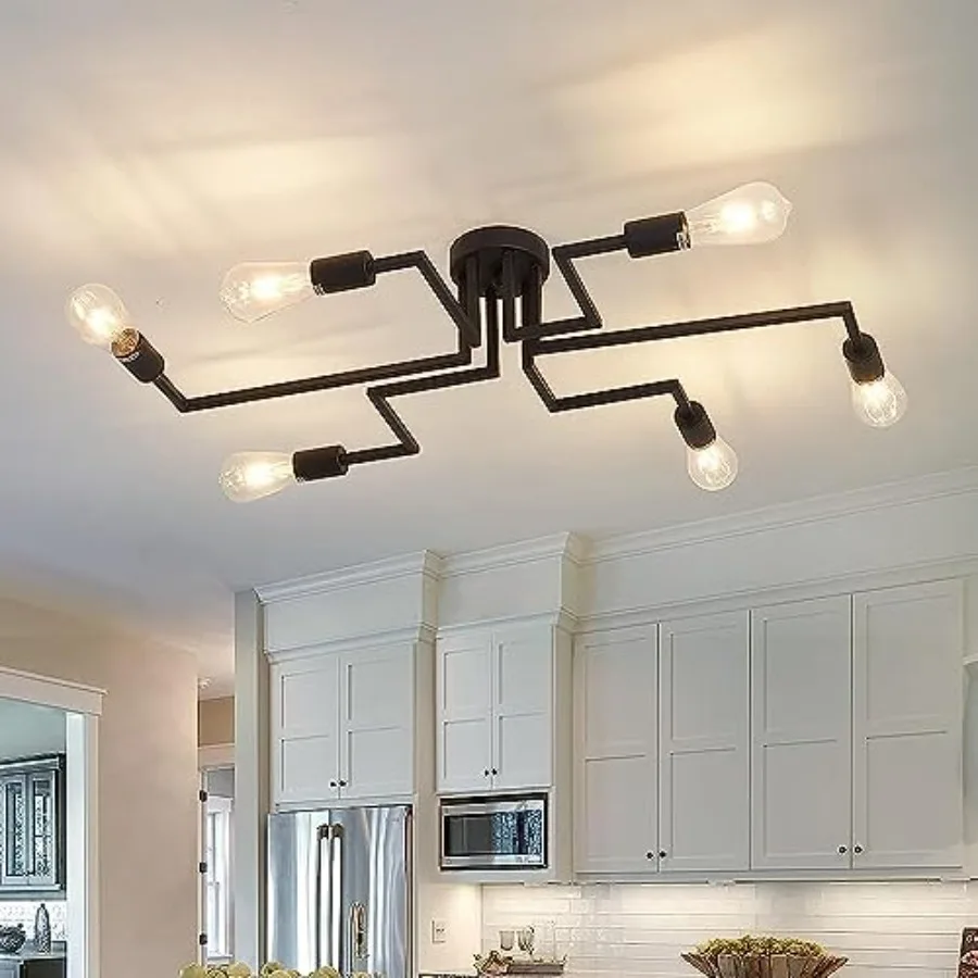 6- Lights Ceiling Light Fixture Vintage Semi Flush Mount Ceiling Light Chandelier for Dining Room Living Room Kitchen Farmhouse