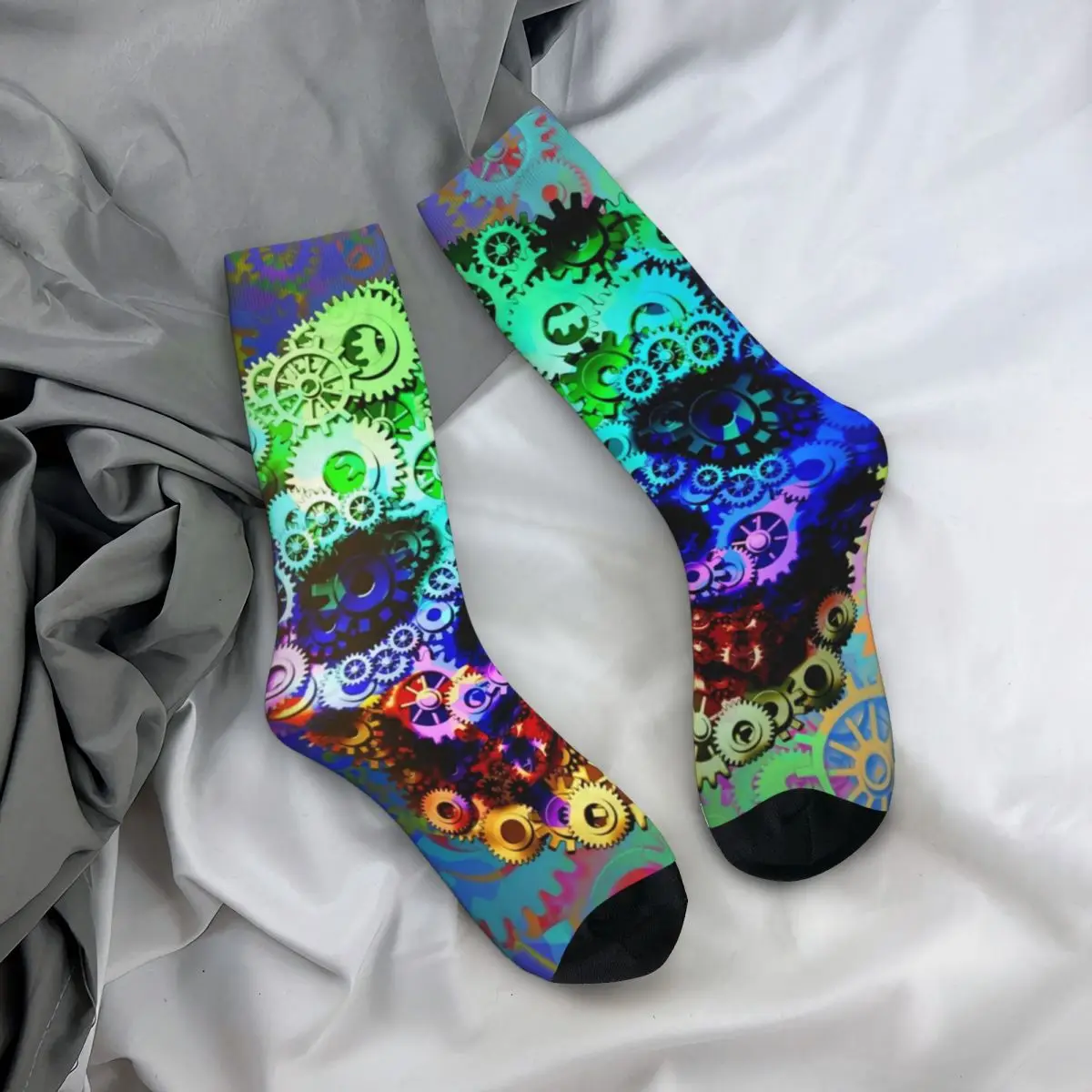 Psychedelic Steampunk Skull Stockings Gears Print Modern Socks Winter Anti-Slip Socks Ladies Running Sports Medium Soft Socks