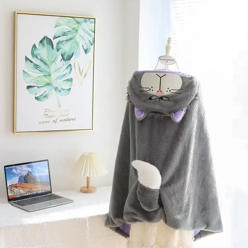 Disney Lucifer Cat Cute Anime Peripheral Air Conditioned Blanket Hooded Cloak Air Conditioned Room Nap Blanket Student Shawl