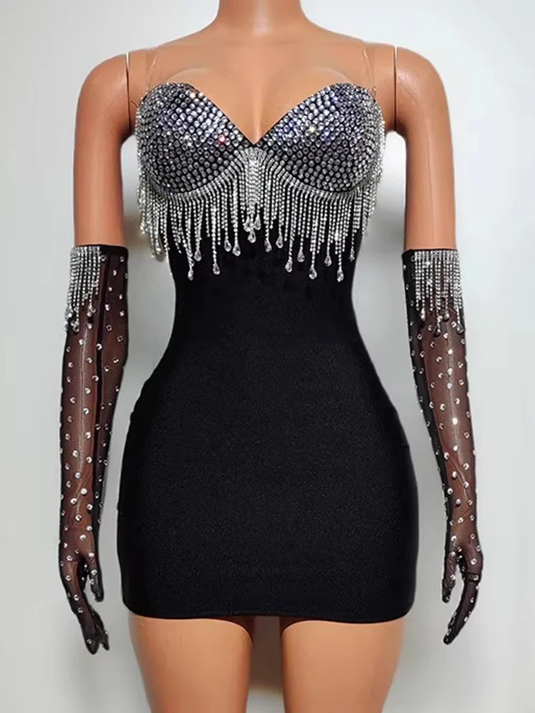 

Высокое качество, горячее тиснение, сексуальное платье на подтяжках с кисточками + перчатки, новинка 2025 года, модная женская одежда на заказ