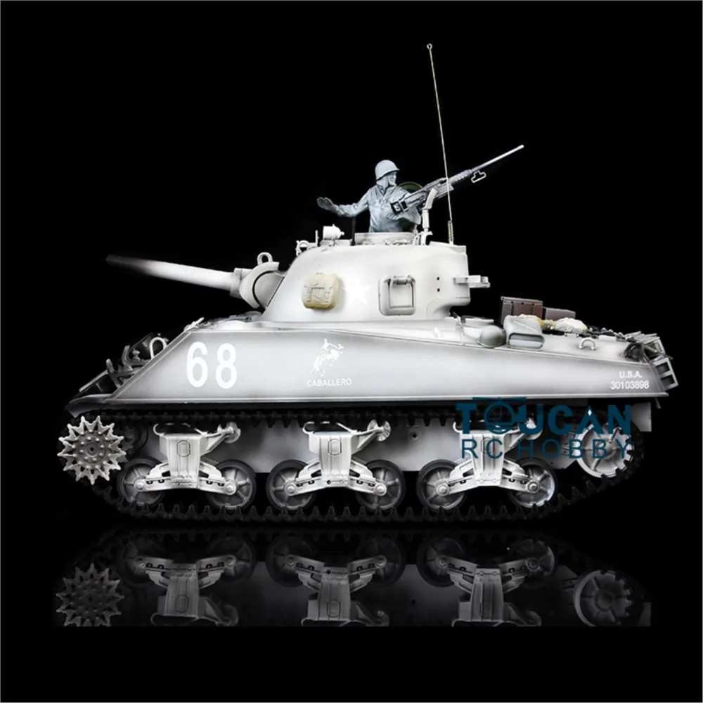 Heng Long Aggiornato Ver 1/16 Snow 7.0 M4A3 Sherman FPV Carro armato RC 3898 360 °   Giocattolo effetto fumo da combattimento IR con riavvolgimento a canna della torretta TH17699