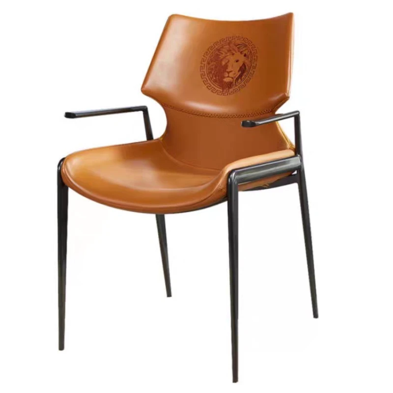 

Italian light luxury high-end saddle leather dining chair hotel home restaurant armchair sales department stainless steel