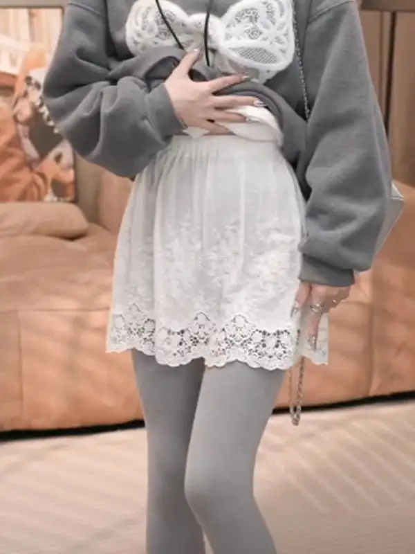 

Женская кружевная юбка-накидка средней длины, утепленные брюки-шаровары, осенне-зимняя внутренняя одежда, короткая юбка А-силуэта с высокой талией, модная базовая модель L