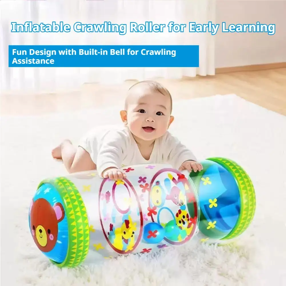 Inflatable Baby Crawling Roller Toys Built-In Bell Toy Developmental Exercise Roller for Infant Toddler 0 6 12 Months