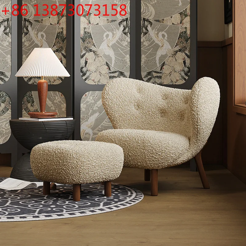 

Nordic medieval style designer solid wood single sofa chair, living room bedroom lounge chair, light luxury vintage single chair