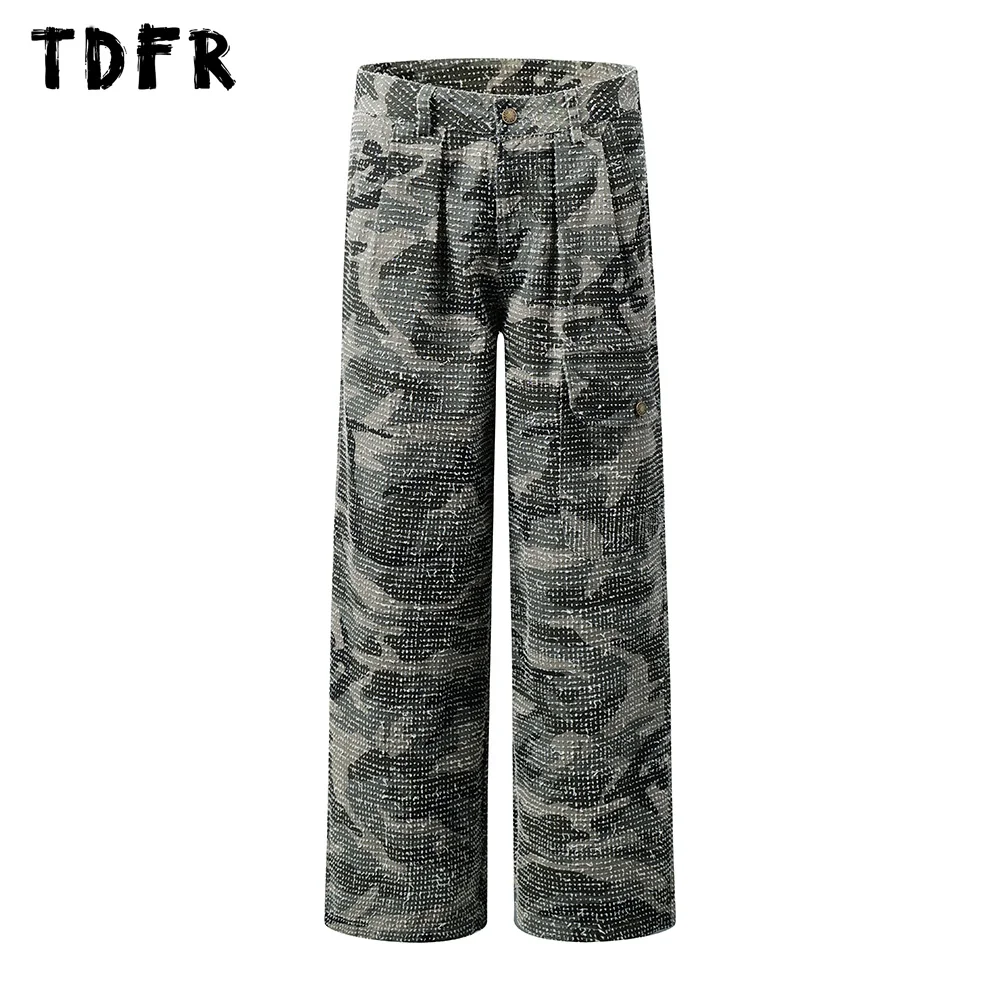 Pantalones cargo de camuflaje para hombre, estilo Safari rasgados, sueltos, rectos, de pierna ancha, para hombre