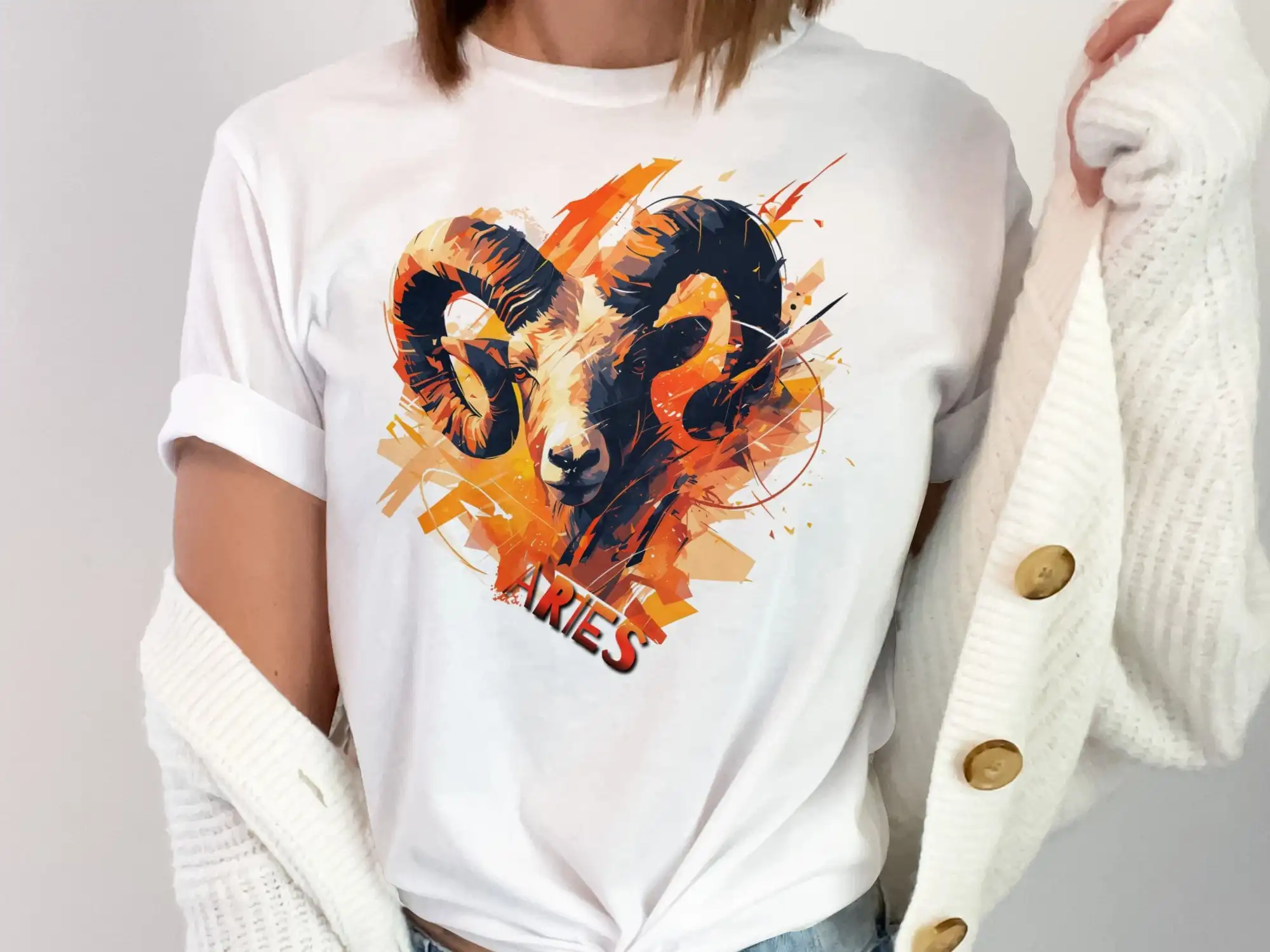 Aries Ram Art T Shirt Zodiac Sign Artistic Unique S For Horoscope Apparel Astrological Clothing