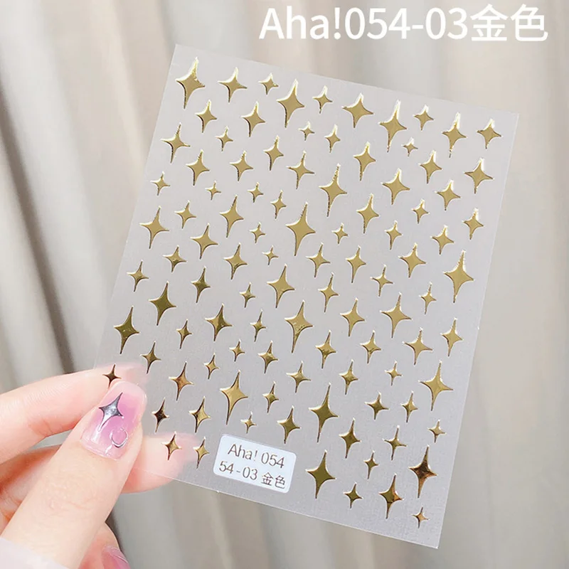 3D Black Sliver Stars Nails Stickers Bronzing Laser Sun/Star/MoonNail Decals Adhesive Y2K Cross Starlight Design Y2K Manicure De