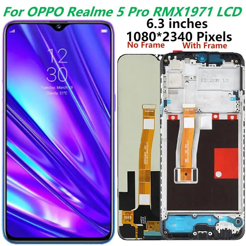 6.3 '' LCD For OPPO Realme 5 Pro LCD Display With Frame Realme 5 Pro RMX1971 LCD Touch Panel Screen Sensor Assembly Replacement