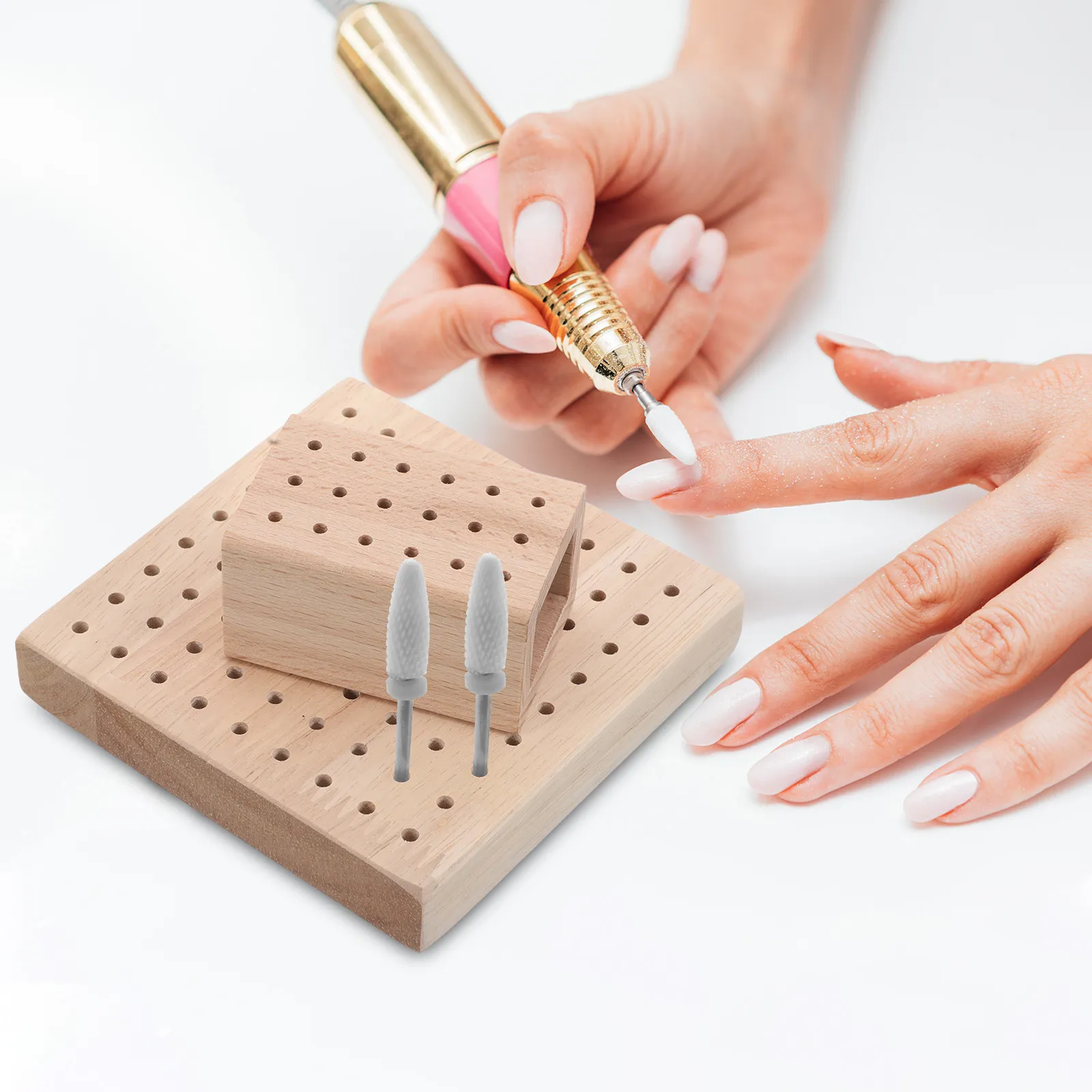 

2Pcs Nail Tool Organizer Nail Drill Bit Holder Wooden Display Board 18-Hole 81-Hole Manicure Storage for Salon Home Use