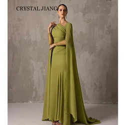 Classy Long Green V Neck Spandex Evening Dresses Full Sleeves with Cape A Line Sweep Train فساتين سهرات